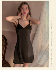 New women's pajamas solid color suspender nightdress deep v suspender nightgown