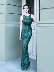 Ladies round neck sequin mermaid skirt elegant evening dress for banquet