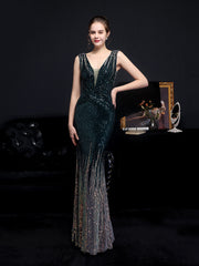 Ladies Fashion Sexy Sequins Banquet Evening Dress Mermaid Skirt