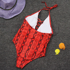 Bikini Swimwear European and American Fashion Snakeskin Leopard Print Belly Strap One-Piece Swimsuit