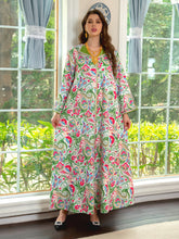 Southeast Asia new color-blocking dress lapel printing Kaftan Middle East Arabian ethnic style hot diamond Jalabiya rhinestone elegant dress