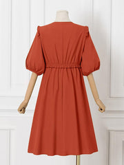 ZANZEA Women Elegant Dresses Solid O Neck Lantern Sleeve Half Sleeve Elastic Waist Long Dress Fashion Holiday Casual Loose Ladies Vestido Plus Size