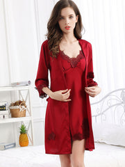 Ladies Sexy Two-Piece Pajamas Without Tie Sling Chest Pad Set Lace Beautiful Generous Pajamas Homewear Women Sleepwear Suspender skirt Nightgown Robe