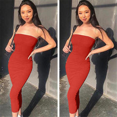 فستان شاطئ طويل مثير للسيدات لصيف 2023 بدون أكمام ملفوف على الصدر