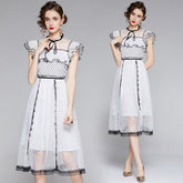 Mesh stitching dress temperament all-match lace goddess Fan Xiao fresh dress
