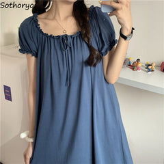 Nightgowns Bow Ruffles Lace Up Solid Cute Fashion Japanese Style Womens Sleepwear Leisure Elegant Homewear Pleated New Harajuku