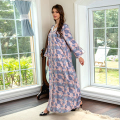 Islamic Ramadan Dress Suit Collar Kaftan Middle East Ethnic Print Hot Diamond Jalabiya Rhinestone Elegant Long Dress