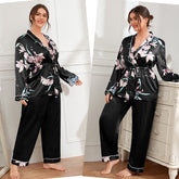 European and American large size pajamas women's cardigan lace nightgown pajamas casual home ladies suits can be worn outside