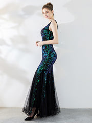 سيدتي فستان سهرة طويل مثير مزين بالترتر والتطريز من جاكوبس