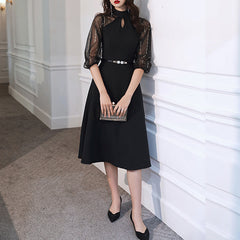 Ladies Halter Sleeve Short Party Dress Fashion Perspective Sleeve Black Party Evening Dress