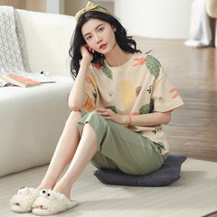 Cotton Pijama Pajamas Sets Women Pyjamas Sleepwear Mujer Nightwear Plus Size Minimalist Capris Pants Homewear