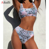 New Waist Women's Leopard Swimsuits Push Up Bikinis Swimwear Cross Bandage Bathing Suit Swim 2021 Summer Female Bikinis Set
