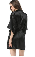 New Black Chinese Women's Silk Robe Bathrobe Hot Sale Kimono Yukata Yukata Solid Color Pajamas