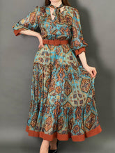 Blue Elegant Paneled Chiffon Belt Dress