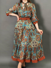 Blue Elegant Paneled Chiffon Belt Dress