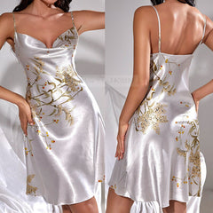 Elegant Print Flower 4PCS Pajamas Set Women Casual Kimono Bathrobe Gown Sexy Silky Rayon Sleepwear Nightgown Home Clothes