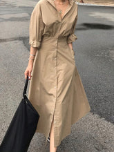 ZANZEA ladies Japanese and Korean art style solid color simple lady and ankle skirt lapel long sleeve waist waist design shirt skirt fashion trend elegant long skirt spring and autumn daily leisure vacation style A-line shirt dress large size
