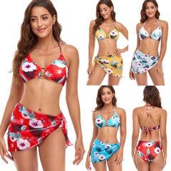 New European and American three-piece swimsuit wish triangle sub-system with halter neck foreign trade printing swimsuit