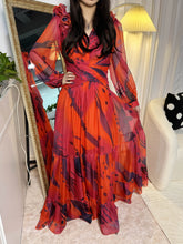 Red Elegant Print Ruffle Dress