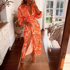 فستان نسائي مثير بفتحة على الخصر ورقبة على شكل حرف V