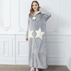 Korean style nightgown female star nightdress coral velvet thickened pajamas men's autumn and winter long outer wear home service bathrobe