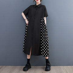 European station fashion large size women's 2023 summer fashion wave dot print splicing style dress slimming shirt skirt