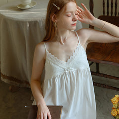 023 new sling nightdress female summer lace sexy cotton sweet court French  wind short pajamas dress