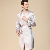 Men's one-piece silk nightgown spring thin simulation silk long-sleeved pajamas plus size bathrobe