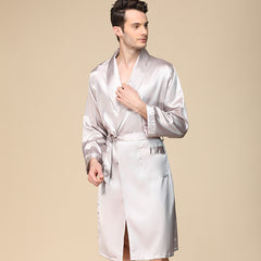 Men's one-piece silk nightgown spring thin simulation silk long-sleeved pajamas plus size bathrobe