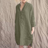 ZANZEA ladies Japanese and Korean style solid color simple temperament half placket pocket slit fashion loose daily casual mid-length shirt dress