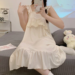 2023 صيف جديد فستان نوم غير رسمي المرأة تنورة دانتيل حبال نمط النسخة الكورية الرغبة في خدمة المنزل