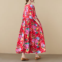 Ladies' new art large size women's clothing fat MM plus fertilizer to increase printing short-sleeved large flower cloth flower skirt beach long skirt