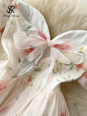 Strapless sexy suspender dress summer strapless corset dress ladies backless bow sweet printed dress