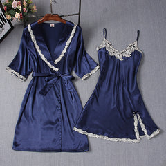 Spring Summer Ice Silk Pajamas Ladies Two-piece Sling Nightdress Comfortable Breathable Women's Nightgown Set