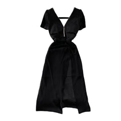 European and American design V-neck open back waist irregular split dress dress