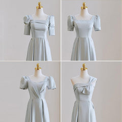Satin bridesmaid dress female 2022 new autumn wedding small sisters group leader evening dress skirt gray