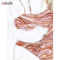 Bikinis Swimsuit Women Sexy Underwire Bra Ripple Quicksand Swimwear Push up Set Summer Female Swimming Bathing Suit