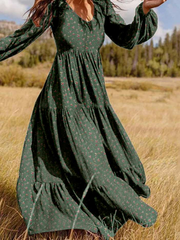 فستان صيفي بوهو نسائي للخريف مطبوع عليه زهور 2023 فستان طويل مكشكش فيستدو أنيق غير رسمي بأكمام منتفخة