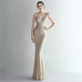 حار بيع جديد مطرز سيمفونية الخرز صديرية دائرية السيدات مأدبة مزاجه طويل كم قصير الترتر هالة الملكة ذيل السمكة فستان