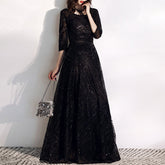 Ladies Round Neck Mid Sleeve Long Fashion Banquet Evening Dress LX108