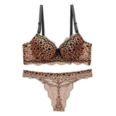 Leopard print bra set lace top thin bottom thick underwear set