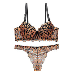 Leopard print bra set lace top thin bottom thick underwear set