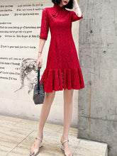 Ladies Short Mid Sleeve Lace Retro Cheongsam Dress LX269