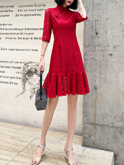 Ladies Short Mid Sleeve Lace Retro Cheongsam Dress LX269