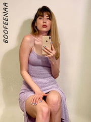 BOOFEENAA Sexy Knitted Sweater Dresses Fall 2022 Elegant Party Strappy Lace Up Open Back Split Bodycon Midi Dress C76-DZ26