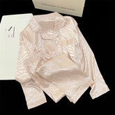 Women's light and noble white pattern long-sleeved end silk pajamas home clothes set