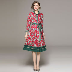 European and American fashion all-match slim waist positioning print dress