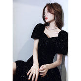 تنورة فستان سهرة سوداء بطراز جديد الأكثر مبيعًا 2022 صيف جديد مزاجه فرنسي مقطع طويل مأدبة المشاهير الفاخرة للمرأة