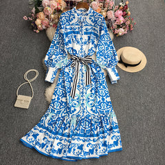 فستان للسيدات بطبعات زهور على طراز المحكمة الأوروبية والأمريكية