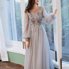 Ladies applique small tail party evening dress banquet party dress fashion long-sleeved tie party dress